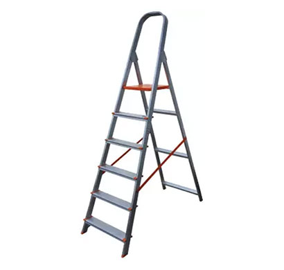 aguerri 6 step foldable aluminium ladder with platform for home use (silver)