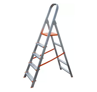 aguerri 5 step foldable aluminium ladder with platform for home use (silver)
