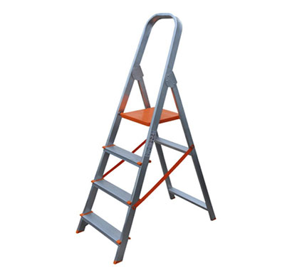 aguerri 4 step foldable aluminium ladder with platform for home use (silver)