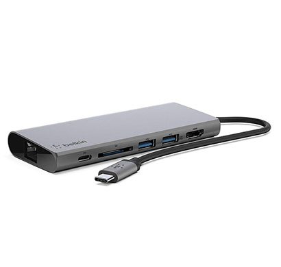 belkin f4u092btsgy usb-c multimedia hub with tethered usb-c cable