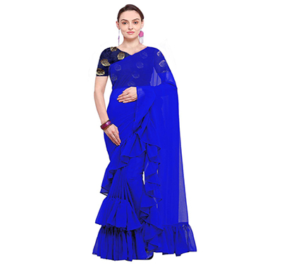 bhuwal woman stylish faxu georgette ruffle saree (blue)