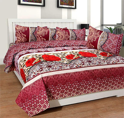 cozyland 180 tc polyester double bedsheet with 2 pillow covers - floral, rust
