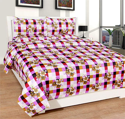 cozyland 180 tc polyester double bedsheet with 2 pillow covers - floral, maroon