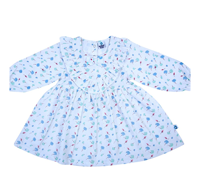 cuddledoo (cv12s317) florals frilled white corduroy frock cotton round neck (white)