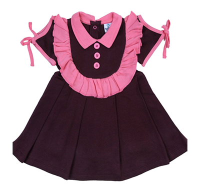 cuddledoo (cv13s317) chocolate brown pleated pink collared girls frock (brown)