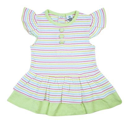 cuddledoo (cv14s317) stripy lemon green layered round neck girls frock