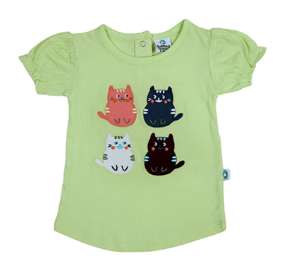 cuddledoo (cv2as317) kitty patch top for baby girls round neck (green)