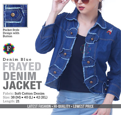 denim frayed jacket soft cotton full sleeves blue