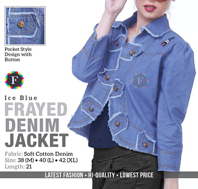 denim frayed jacket soft cotton full sleeves ice blue