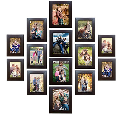 enormous kart on wall wooden memory wall-photo frame - set of 14