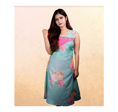 f3 (f3_0806/kurti_1008) women's kurti round neck embroidered printed style (pink)