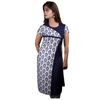 f3 (f3_0806/kurti_1013) women's kurti round neck,casual, hafe sleeves, angrakha style (blue)