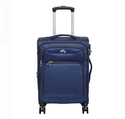fly legend 56 cms navy blue nylon cabin luggage 8 flight wheels soft trolley suitcase