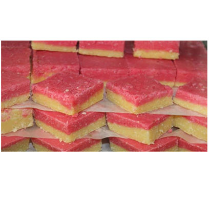 joy strawberry milk burfi (strawberryburfi_5) pink and white