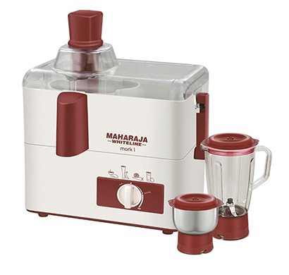 maharaja whiteline, mark 1, juicer mixer grinder, plastic body, copper winding motor (red + white)