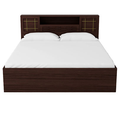 pepperfry hideki king size bed in walnut finish with box storage