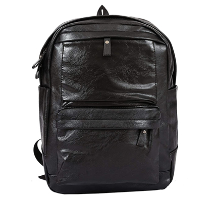 shopizone leather 15.6 inch laptop backpack with usb charging port for college school casual daypack ( black)