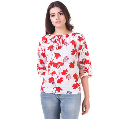 showylook women flower print crepe top (swo-163-white)