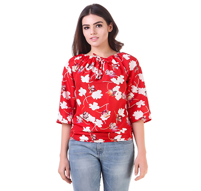 showylook women flower print crepe top (swo-164-red)