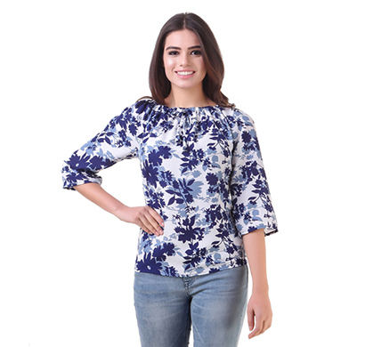 showylook women flower print crepe top (swo-166-blue)