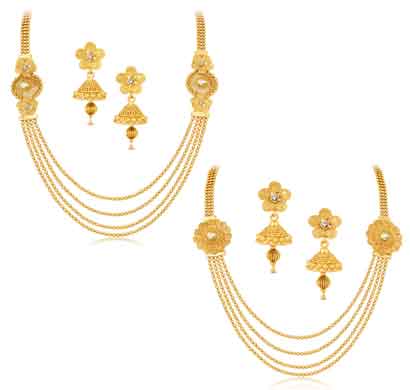 sukkhi dazzling jalebi 4 string gold plated set of 2 necklace set combo for women (cb71465gldpkn1800)