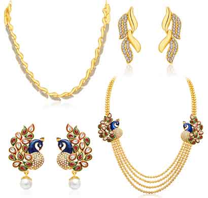sukkhi sublime 4 string peacock gold plated ad combo for women pack of 2 (cb71484gldpm1450)