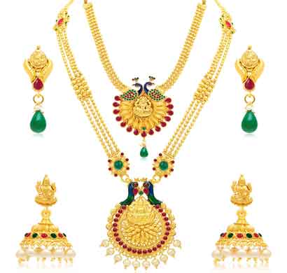 sukkhi peacock string gold plated necklace set combo for women (cb73385)