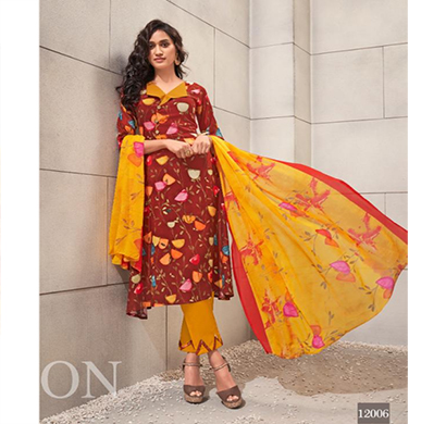 suryajyoti dress material top rayon print bottom cotton duppta chiffon (multicolour)