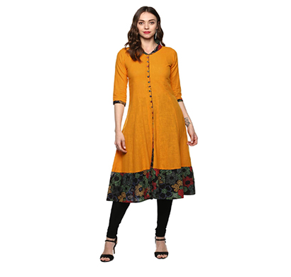 yash gallery women's cotton slub anarkali kurta (mustard)