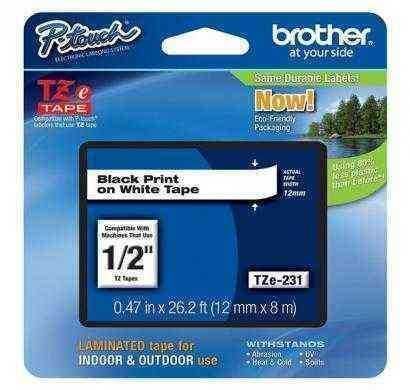 brother laminated black on white tape tze231