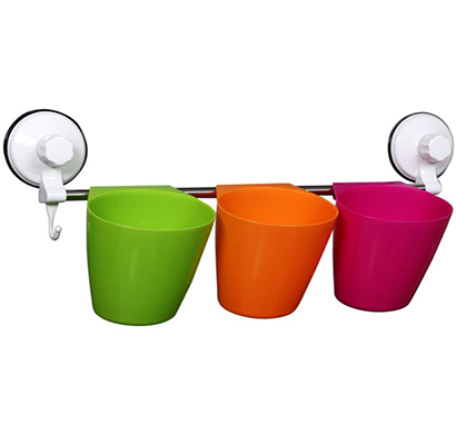 cosmosgalaxy i3186 kitchen and bathroom wall storage basket with tumblers for toothbrush with suction cup