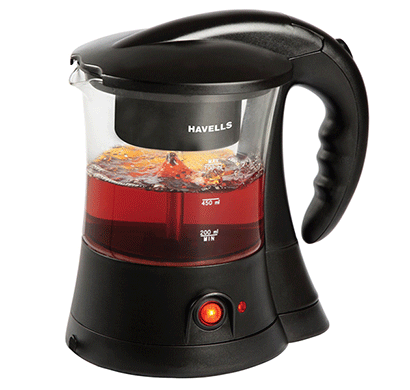 havells crystal 600-watt 6 cup stainless steel tea and coffee maker (black)